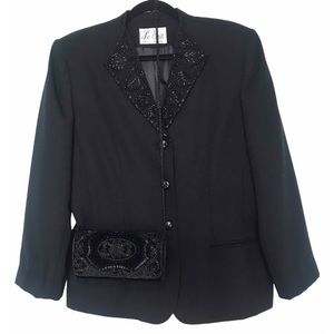 Le Suit Beaded  3 Button Blazer Jacket & Purse Set
